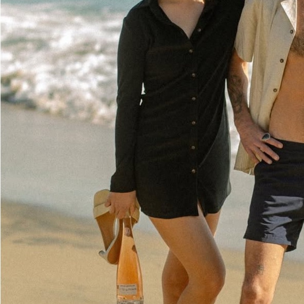 Dandy Del Mar Black Button-Up Terry Dress “Rio”